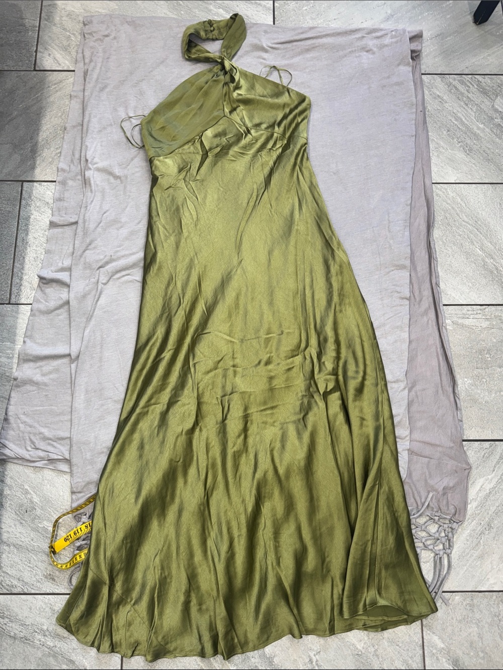 BHLDN Olive One-Shoulder Satin Slip Dress